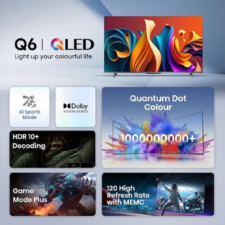 Hisense 50" Inch Smart TV 4K UHD QLED TV VIDAA OS 50Q6 Netflix YouTube Dolby Vision Dolby Atmos HDR10+ AI 4K Upscaler Frameless Wi-Fi Bluetooth TV Voice Control Hisense50 TV Hisense TV + 3 FREE GIFTS