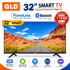GLD 32" Inch  Smart Android TV Frameless App-store Bluetooth Enabled Inbuilt Decoder GLD TV Netflix YouTube USB HDMI ports Built-in WIFI ACCESS Wide Color Enhancer GLD32 inches+FREE EXTENSION +BRACKET
