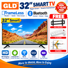GLD 32" Inch Smart Android TV App-store Bluetooth Enabled Inbuilt Decoder local channels Netflix YouTube TV USBHDMI Ports Built-in WIFI ACCESS GLD32 GLD TV GLD32inch TV+FREE Extension +Bracket +Aerial