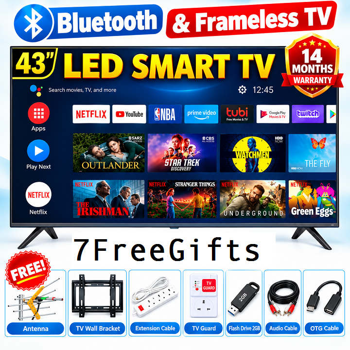 Vitron 43 inch Smart TV Whale OS HTC43W 2K QUAD HD LED TV WIFI Enabled Bluetooth Connectivity Frameless Television Netflix YouTube Prime Video Inbuilt Decoder DSTV Stream Vitron43 plus 7 FREE GIFTS