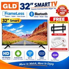 GLD 32" Inch  Smart Android TV Frameless App-store Bluetooth Enabled Inbuilt Decoder GLD TV Netflix YouTube USB HDMI ports Built-in WIFI ACCESS Wide Color Enhancer GLD32 inches+FREE EXTENSION +BRACKET