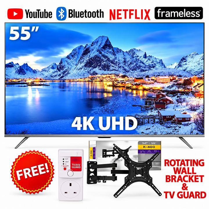 VITRON 55" Inches Smart TV 4K ULTRA HD TV HTC55W Whale OS TV  Netflix YouTube Bluetooth TV INBUILT DECODER DSTV APP Voice Control ICAST APPSTORE VITRON55 VITRONTV VITRON TV+ FREE TVGUARD+TILT BRACKET