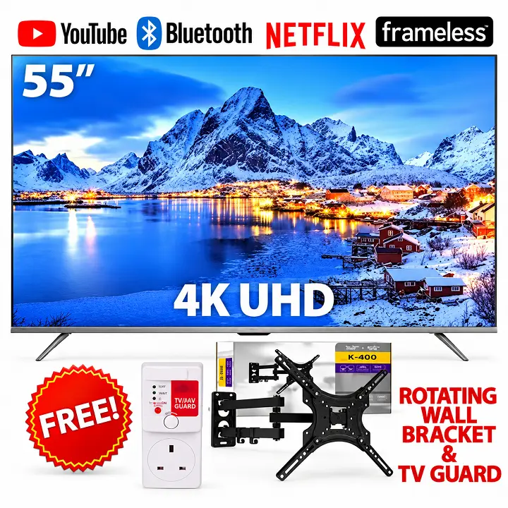 VITRON 55" Inches Smart TV 4K ULTRA HD TV HTC55W Whale OS TV  Netflix YouTube Bluetooth TV INBUILT DECODER DSTV APP Voice Control ICAST APPSTORE VITRON55 VITRONTV VITRON TV+ FREE TVGUARD+TILT BRACKET