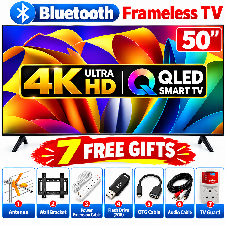 VITRON 50" INCH SMART TV QLED TV HTC50QW 4K UHD BLUETOOTH TV WIFI TELEVISION INBUILT DECODER NETFLIX YOUTUBE APPSTORE 1.5GBRAM 8GBROM VITRON50INCH VITRON TV VitronTV WHALE TV plus 7 Free Gifts