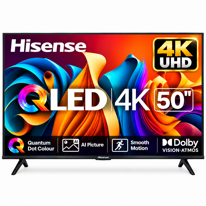 Hisense 50" Inch Smart TV 4K UHD QLED TV VIDAA OS 50Q6 Netflix YouTube Dolby Vision Dolby Atmos HDR10+ AI 4K Upscaler Frameless Wi-Fi Bluetooth TV Voice Control Hisense50 TV Hisense TV + 3 FREE GIFTS