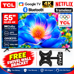 TCL 55 Inch Smart TV 4K ULTRA HD 55V6D 2026 Model Google Dolby Vision Atmos HDR Pro+Game Accelerator Enhanced Gaming Voice Control NETFLIX YOUTUBE BLUETOOTH TCL55 TCL TV TCLTV+FREE TILT WALLBRACKET