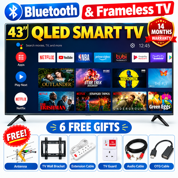 Vitron 43 inch Smart TV Whale HTC43W 2K QUAD HD LED TV WIFI & Bluetooth Enabled Frameless Television Netflix YouTube Prime Video Inbuilt Decoder DSTV Stream VitronTV plus 6 Extra Free Accessories