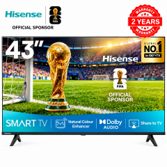 HISENSE 43 INCH SMART TV FULL HD TV RESOLUTION NETFLIX YOUTUBE TV 43A4 SERIES FRAMELESS TELEVISION TV DTS Audio INBUILT DECODER BUILT-IN WIFI ENABLED VIDAA OS HISENSE43 HISENSE TV plus 8 FREE GIFTS