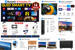 VITRON 43 INCH Smart Android TV QLED 2K FULL HD TV BLUETOOTH HTC43W FRAMELESS TELEVISION NETFLIX YOUTUBE BUILTIN WIFI APPSTORE 1GB RAM 8GBROM 2USB 3HDMI PORTS Vitron43 VITRON TV+6 EXTRA ACCESSORIES