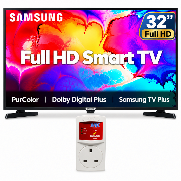 (Special Offer)Samsung 32" inch SMART TV FULL HD TELEVISION NETFLIX YOUTUBE Tizen OS HDR Television Built-in Wi-Fi Inbuilt Decoder HDMI USB ports SAMSUNG TV SAMSUNG32INCH+FREE TVGUARD(SURGE PROTECTOR)