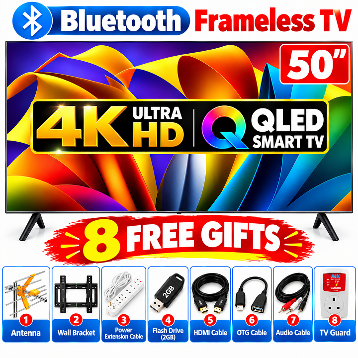 VITRON 50 INCH SMART TV QLED TV HTC50QW 4K UHD BLUETOOTH TV WIFI TELEVISION INBUILT DECODER NETFLIX YOUTUBE APPSTORE 1.5GBRAM 8GBROM VITRON50INCH VITRON TV VitronTV WHALE TV plus 8 Free Gifts