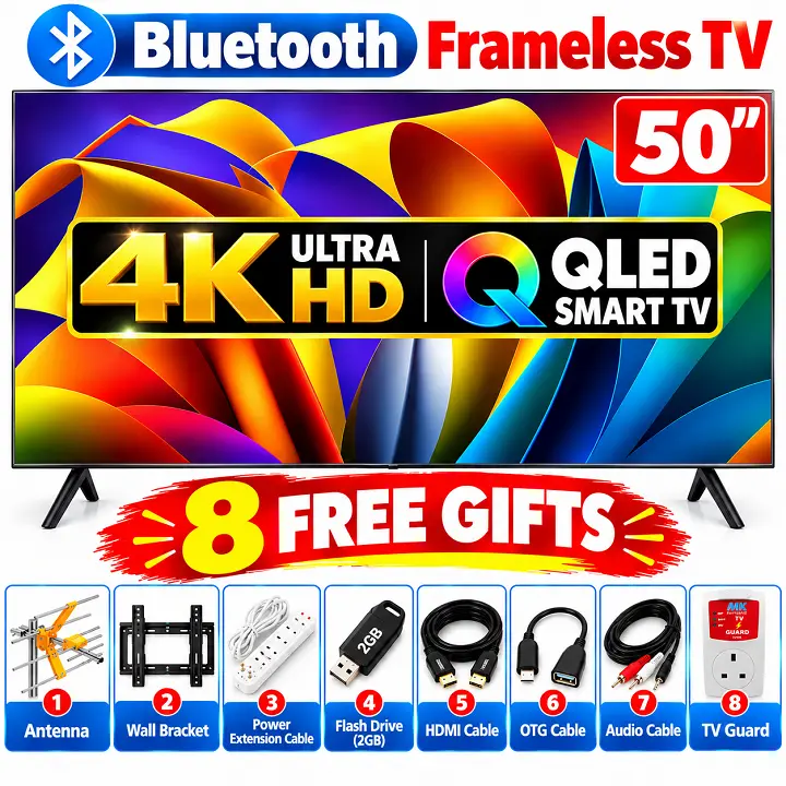VITRON 50 INCH SMART TV QLED TV HTC50QW 4K UHD BLUETOOTH TV WIFI TELEVISION INBUILT DECODER NETFLIX YOUTUBE APPSTORE 1.5GBRAM 8GBROM VITRON50INCH VITRON TV VitronTV WHALE TV plus 8 Free Gifts