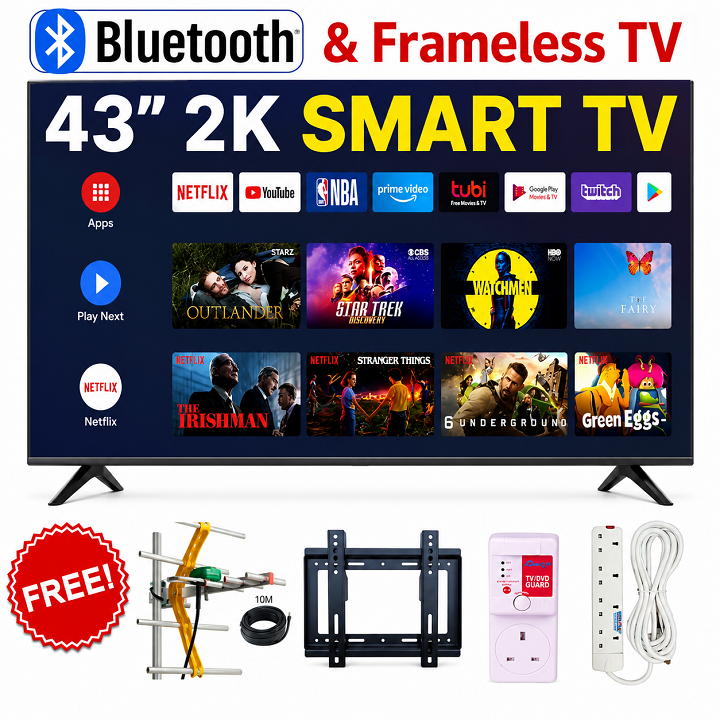 Vitron 43 inch Smart TV Whale OS HTC43W 2K QUAD HD LED TV WIFI Enabled Bluetooth Connectivity Frameless Television Netflix YouTube Prime Video Inbuilt Decoder DSTV Stream VitronTV plus 4 EXTRA GIFTS