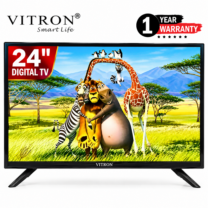 VITRON 24" INCH Digital AC/DC TELEVISION LED TV HDMI Output  and USB VGA AV ports INBUILT DECODER FOR LOCAL CHANNELS ELECTRONICS WIDE COLOR ENHANCER MULTILANGUAGE SUPPORT HTC2446D VITRON24 Vitron TV