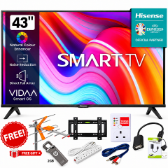 HISENSE 43" INCH SMART TV SMART DIGITAL TELEVISION FULL HD RESOLUTION 43A4 SERIES NETFLIX YOUTUBE TV DTS INBUILT DECODER WIFI VIDAA OS NATURAL COLOR ENHANCER HISENSE43 TV Hisense TV+ 7 FREE GIFTS