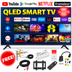 VITRON 32" Inch Smart Android TV QLED TV HTC3288QS FRAMELESS TELEVISION Inbuilt Decoder 4 local channels Inbuilt WIFI CONNECTIVITY Netflix YouTube App store ICAST VITRON TV  Vitron32" TV+ 7 FREE GIFTS