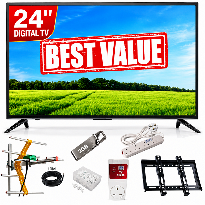 VITRON 24" inch DIGITAL TV AC/DC HD Television HTC2446 LED TV INBUILT DECODER for local channels HDMI Output and USB VGA ports Wide Color Enhancer VITRON24 TV Vitron TV Vitron24inch tv+ 6 FREE GIFTS