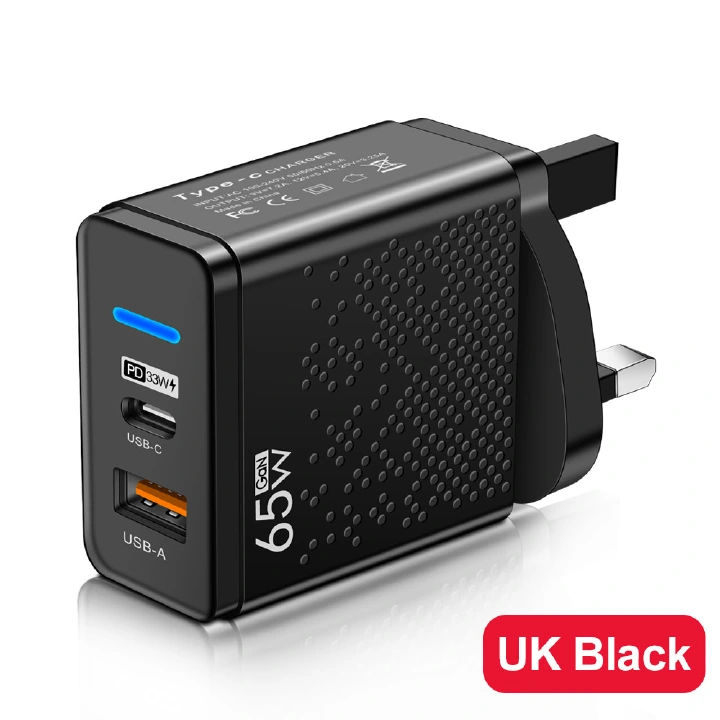 30W Wall Charger with 3-Port Smart Shunt Fast Charging PD20W + QC3.0 & 6 Protections Compact UK Plug Voltage Surge Guard for Kenya Travel iPhone/Samsung/Laptop