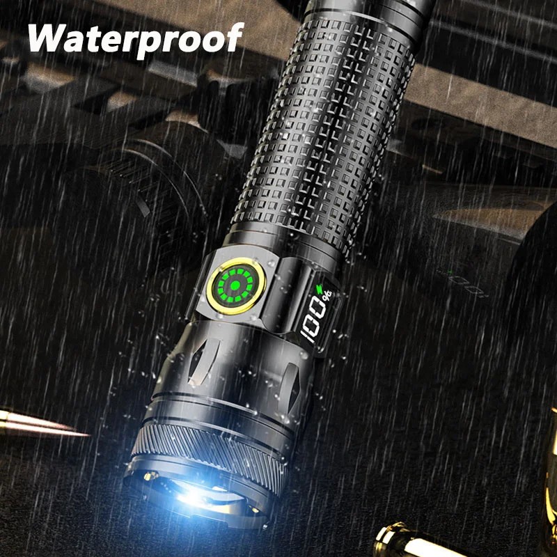 2000LM Rechargeable Tactical Flashlight Zoomable IP67 Waterproof 3 Modes Aluminum Alloy LED Torch for Camping/Emergency/Power Outage 3H Runtime 18650 Battery