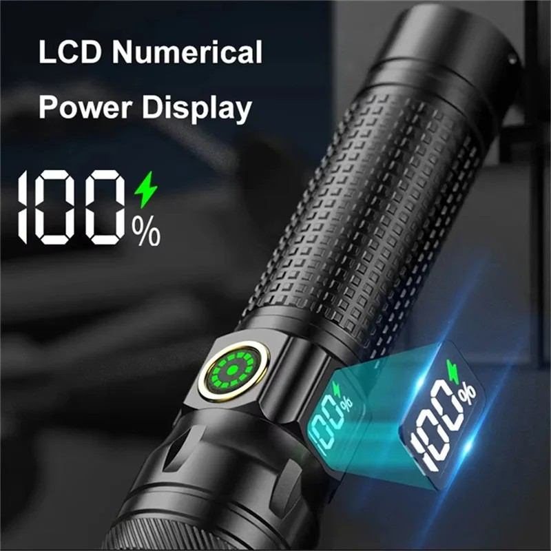 2000LM Rechargeable Tactical Flashlight Zoomable IP67 Waterproof 3 Modes Aluminum Alloy LED Torch for Camping/Emergency/Power Outage 3H Runtime 18650 Battery