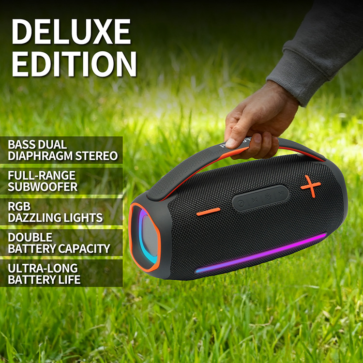 30W Portable Bluetooth Speaker Woofer Surround Stereo RGB Light Trumpet Bass Wireless Speaker Deep Bass Waterproof Plug-in Card Subwoofer AUX/TWS
