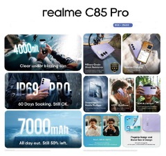 [Black Friday Sale] New Arrival Realme C85 Pro AI phone 256GB+8GB 6.8'' 120Hz AMOLED 7000mAh 45W Titan Battery IP69 PR0 Water Resistance 50MP Android 15 Type-C Dual Sim Smart Phones Fingerprint Unlock