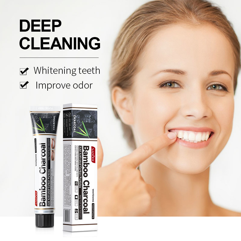 SADOER Bamboo Charcoal Whitening Toothpaste 100g - Activated Carbon Teeth Whitener for Coffee & Smoke Stains Removal, Deep Tooth Cleaning, Fresh Breath Oral Care Gel for Yellow Teeth & Plaque Removal