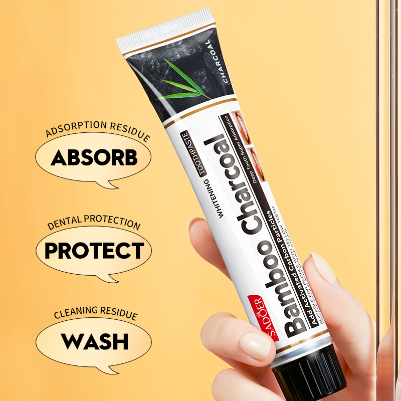SADOER Bamboo Charcoal Whitening Toothpaste 100g - Activated Carbon Teeth Whitener for Coffee & Smoke Stains Removal, Deep Tooth Cleaning, Fresh Breath Oral Care Gel for Yellow Teeth & Plaque Removal