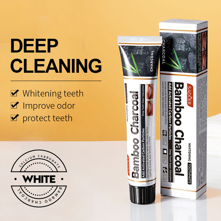 SADOER Bamboo Charcoal Whitening Toothpaste 100g - Activated Carbon Teeth Whitener for Coffee & Smoke Stains Removal, Deep Tooth Cleaning, Fresh Breath Oral Care Gel for Yellow Teeth & Plaque Removal