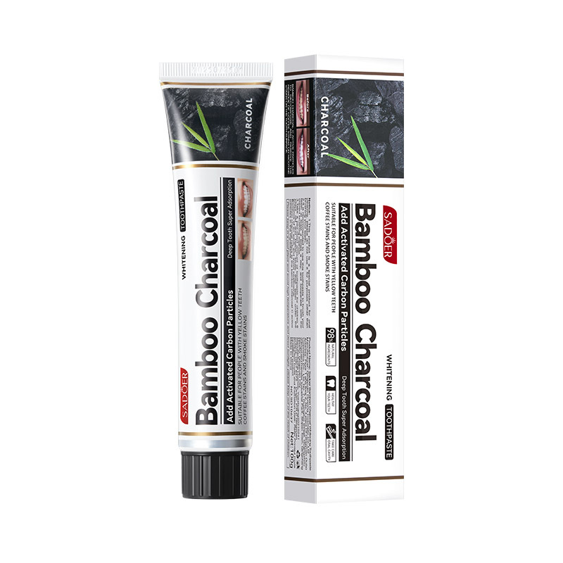 SADOER Bamboo Charcoal Whitening Toothpaste 100g - Activated Carbon Teeth Whitener for Coffee & Smoke Stains Removal, Deep Tooth Cleaning, Fresh Breath Oral Care Gel for Yellow Teeth & Plaque Removal