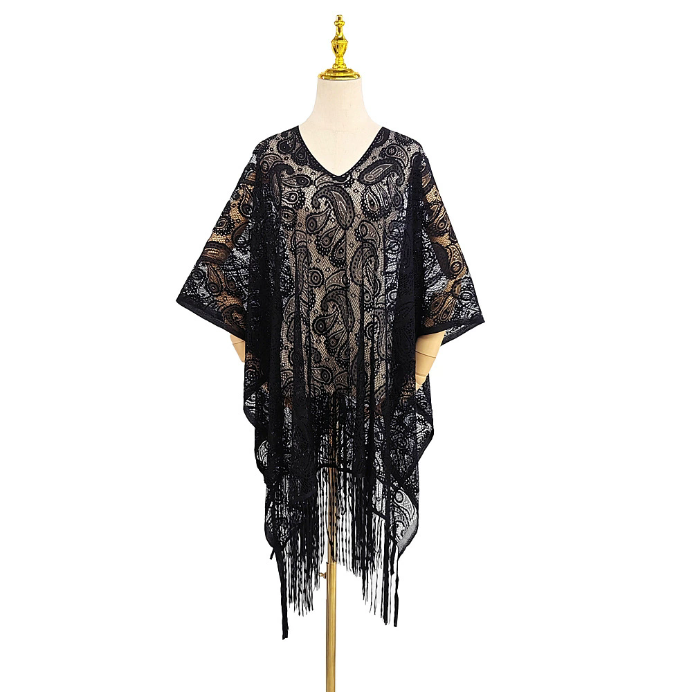 Summer Cover Ups Women Swimsuit Tassel 3/4 Sleeve Robes Bathing Suit 2026 New Solid Color Beach Holiday Dresses White Cover-Up