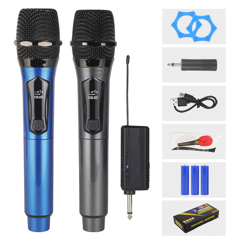 Wireless Microphones, Wireless Microphone 2‑Channel Handheld Dynamic Mic, Rechargeable Dual Wireless Karaoke Microphone System with Rechargeable Receiver for Karaoke, Church, Speech, DJ Party Meeting
