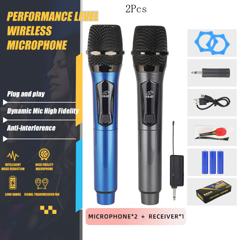 Wireless Microphones, Wireless Microphone 2‑Channel Handheld Dynamic Mic, Rechargeable Dual Wireless Karaoke Microphone System with Rechargeable Receiver for Karaoke, Church, Speech, DJ Party Meeting