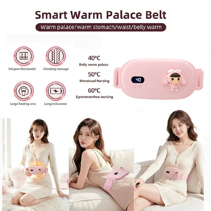 USB Rechargeable Cordless Heating Pad Electric Waist Belt Warmer 3 Heat Levels Portable Menstrual Cramp Relief Massage Device  ,Smart Warm Palace Belt , Pain Relief for Back & Stomach