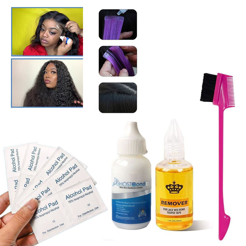 Lace Wig Installation Kit Ghost Bond   Adhesive + Glue Remover + Alcohol Pads + Edge Comb - Complete Wig Hold & Removal Set ,Ghost Bond hair Adhesive Wig Bonding Glue & Wig Remover For Lace Wig Bond.
