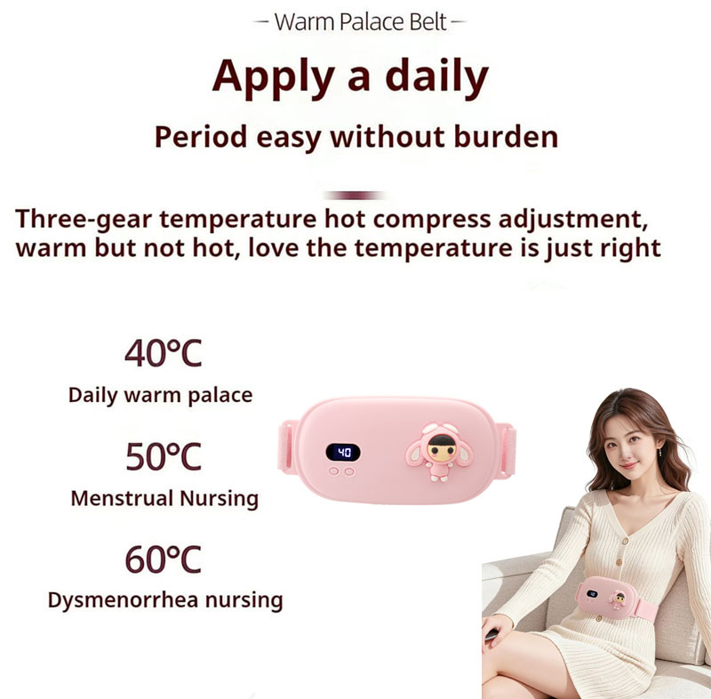 USB Rechargeable Cordless Heating Pad Electric Waist Belt Warmer 3 Heat Levels Portable Menstrual Cramp Relief Massage Device  ,Smart Warm Palace Belt , Pain Relief for Back & Stomach