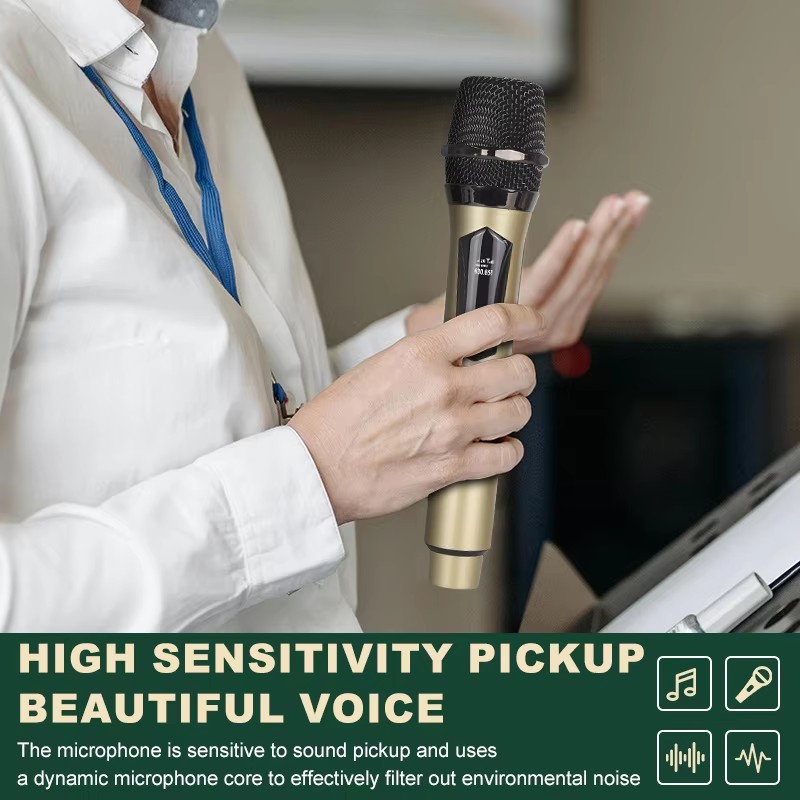 Wireless Microphones, Wireless Microphone 2‑Channel Handheld Dynamic Mic, Rechargeable Dual Wireless Karaoke Microphone System with Rechargeable Receiver for Karaoke, Church, Speech, DJ Party Meeting