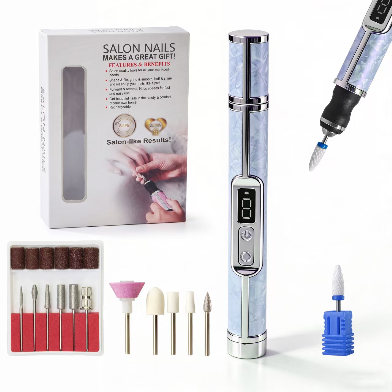 18-in-1 Nail File Polishing Grinding Machine, Electric Nail Drill Manicure Rechargeable Professional E-file for Acrylic ，Low Heat Handheld Manicure Tool with Multiple Bits