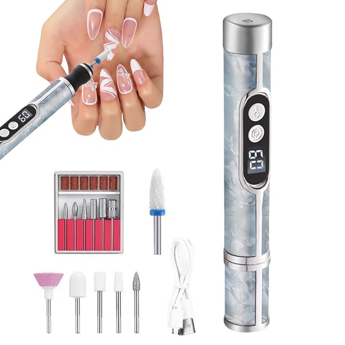18-in-1 Nail File Polishing Grinding Machine, Electric Nail Drill Manicure Rechargeable Professional E-file for Acrylic ，Low Heat Handheld Manicure Tool with Multiple Bits