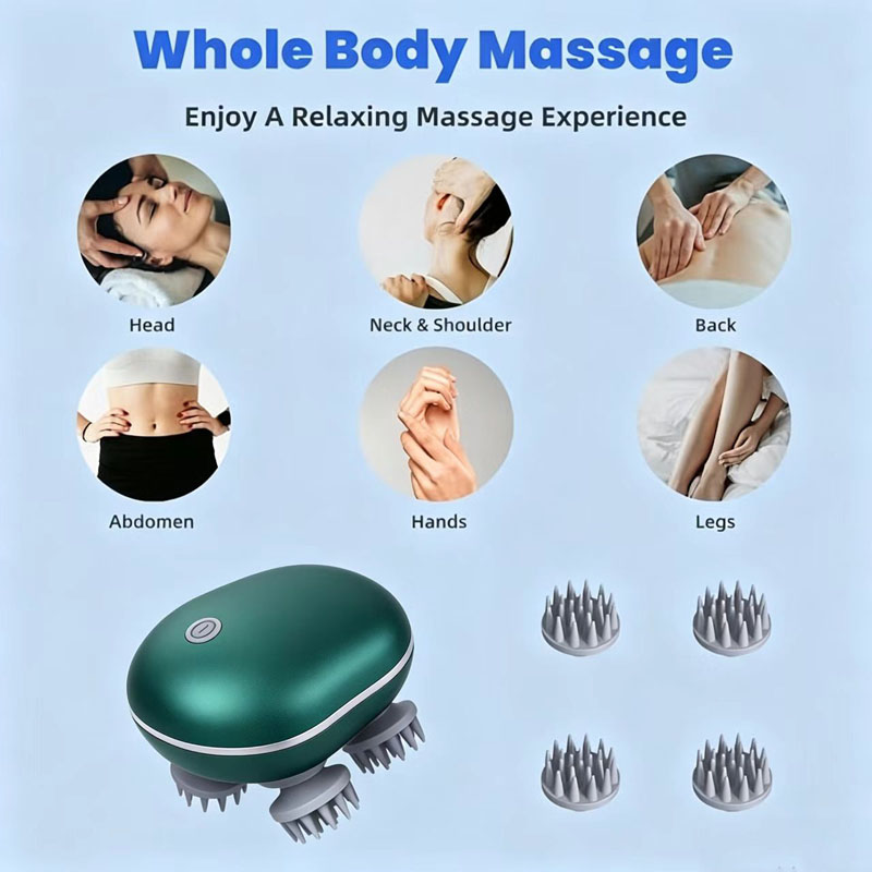 Wireless Electric Scalp Massager, Waterproof Kneading Vibration Head Massager with Red Light Therapy, Portable Washable Massager for Scalp Stress Relief, Shoulder Neck Body & Pet Massage