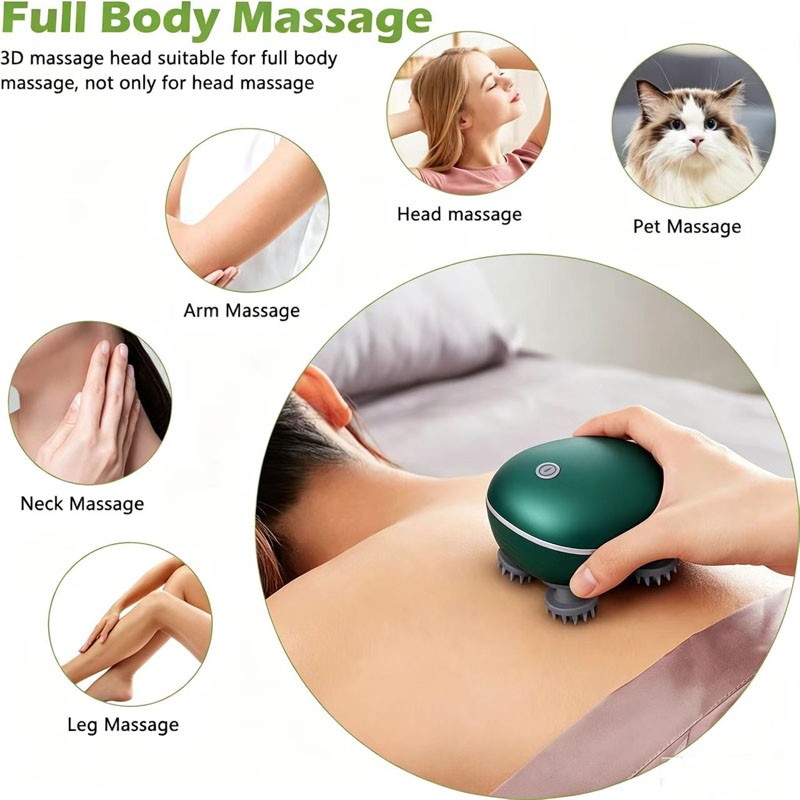 Wireless Electric Scalp Massager, Waterproof Kneading Vibration Head Massager with Red Light Therapy, Portable Washable Massager for Scalp Stress Relief, Shoulder Neck Body & Pet Massage