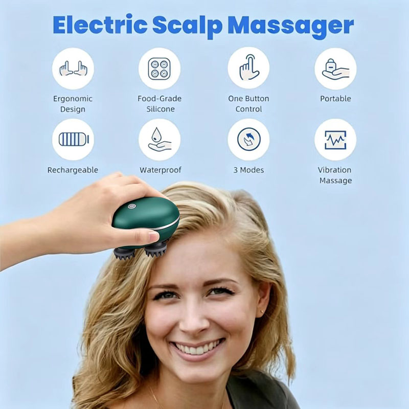 Wireless Electric Scalp Massager, Waterproof Kneading Vibration Head Massager with Red Light Therapy, Portable Washable Massager for Scalp Stress Relief, Shoulder Neck Body & Pet Massage