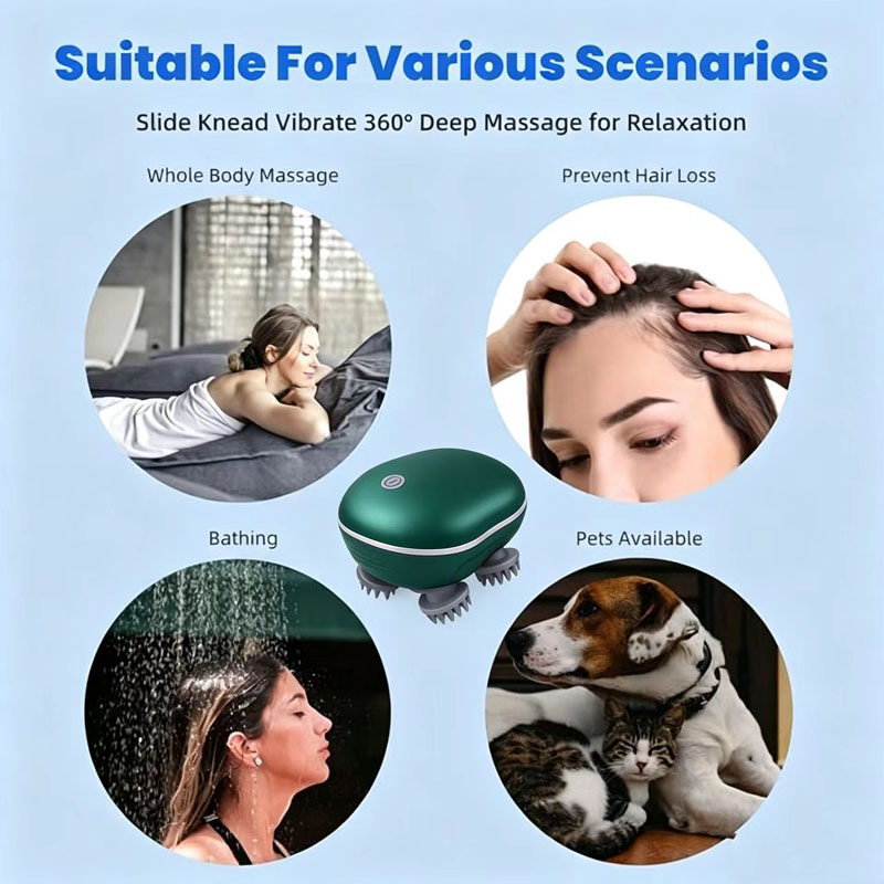 Wireless Electric Scalp Massager, Waterproof Kneading Vibration Head Massager with Red Light Therapy, Portable Washable Massager for Scalp Stress Relief, Shoulder Neck Body & Pet Massage