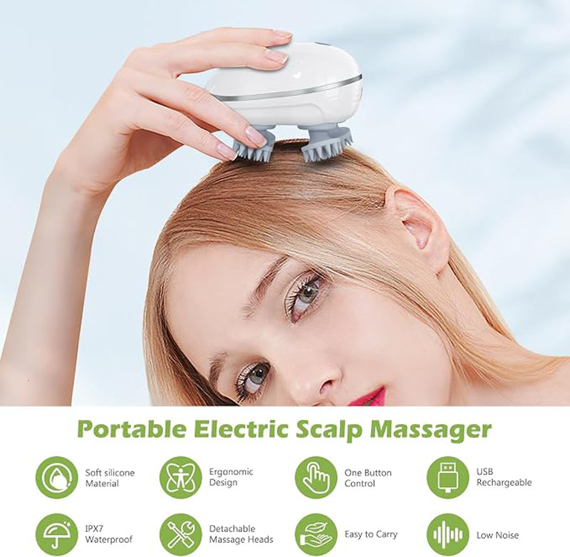 Wireless Electric Scalp Massager, Waterproof Kneading Vibration Head Massager with Red Light Therapy, Portable Washable Massager for Scalp Stress Relief, Shoulder Neck Body & Pet Massage