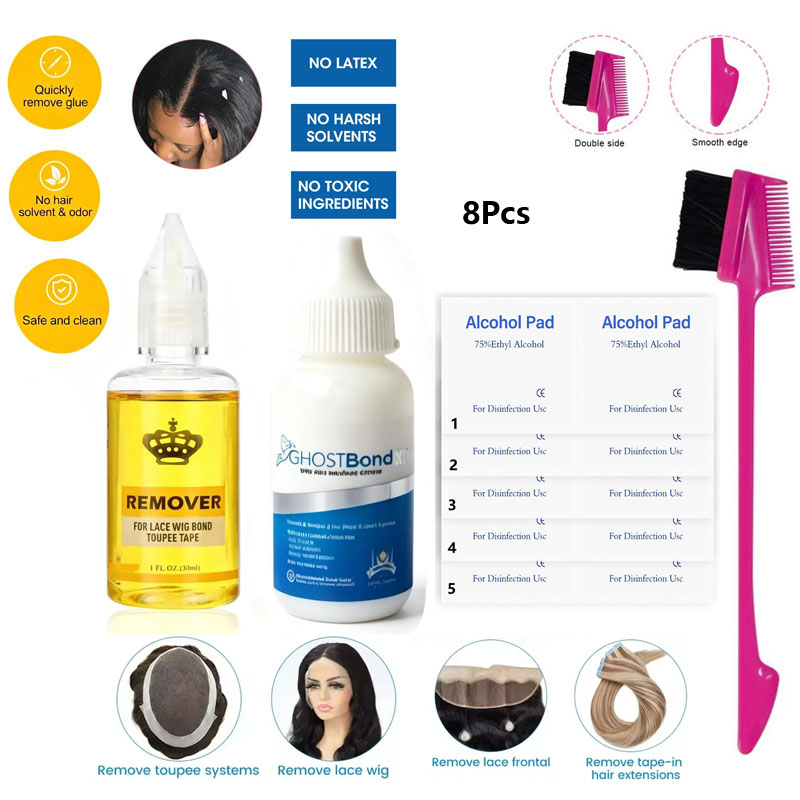 8pcs Wig Care Kit Hair Styling Comb Set wigs glue + Lace Wig Remover + Alcohol Pads +Edges Brush+  Set