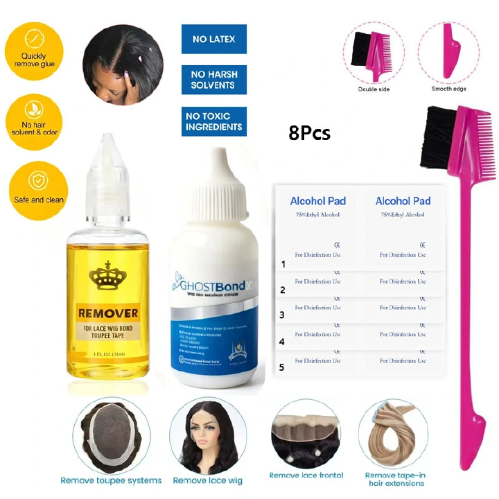 8pcs Wig Care Kit Hair Styling Comb Set wigs glue + Lace Wig Remover + Alcohol Pads +Edges Brush+  Set