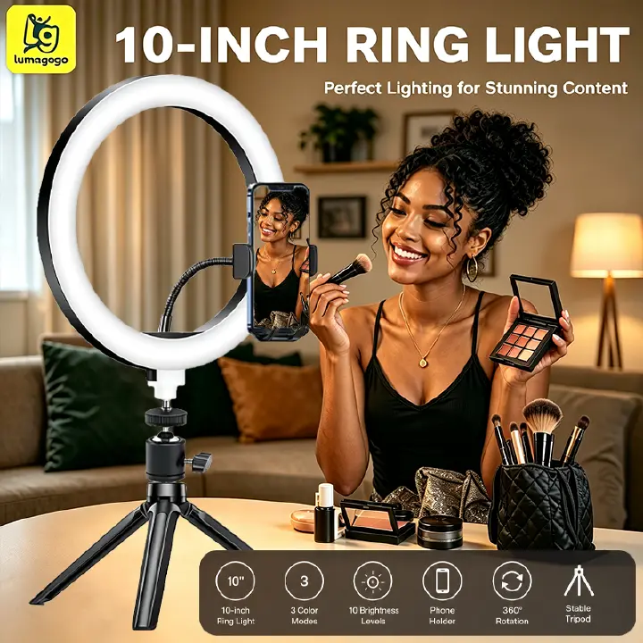 10inch/ 8inch 26cm LED Selfie Ring Light Circle Fill Light+2-in-1 design combines the phone holder