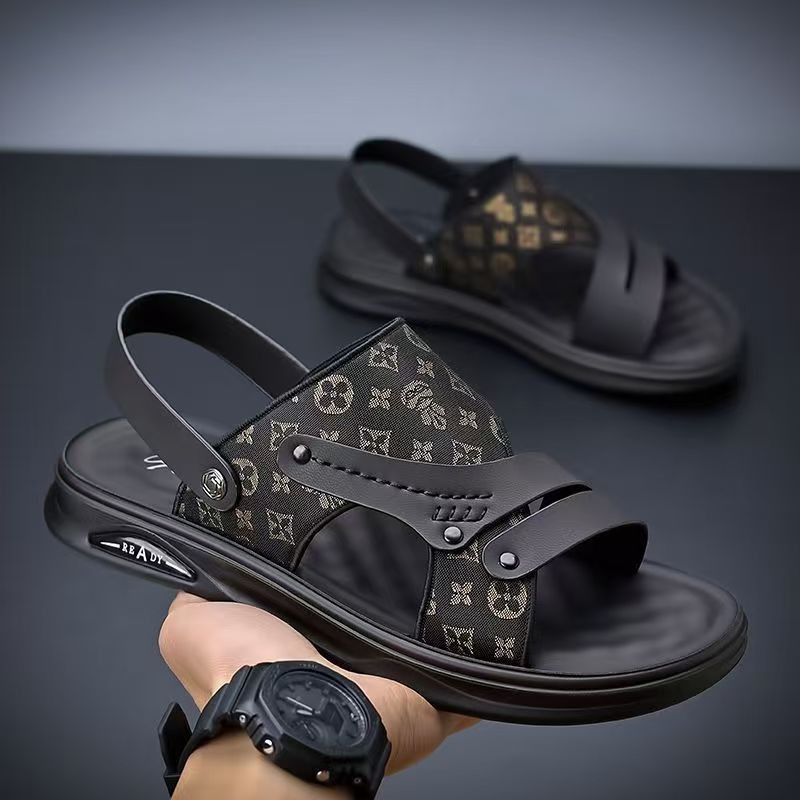 Sandals men's faux leather new casual wear dual-use slippers men's beach shoes
