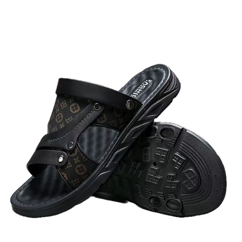 Sandals men's faux leather new casual wear dual-use slippers men's beach shoes