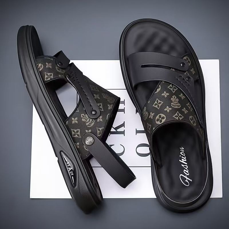 Sandals men's faux leather new casual wear dual-use slippers men's beach shoes